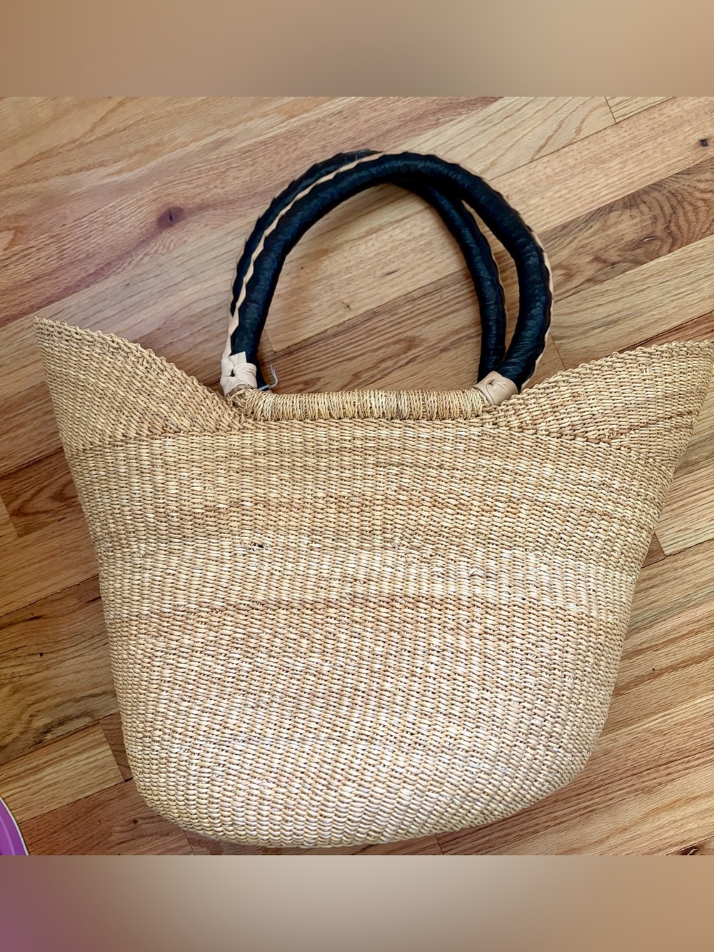 Large Woven Straw Tote Bag Leather Handles Boho Market Beach Bag - Picture 7 of 8